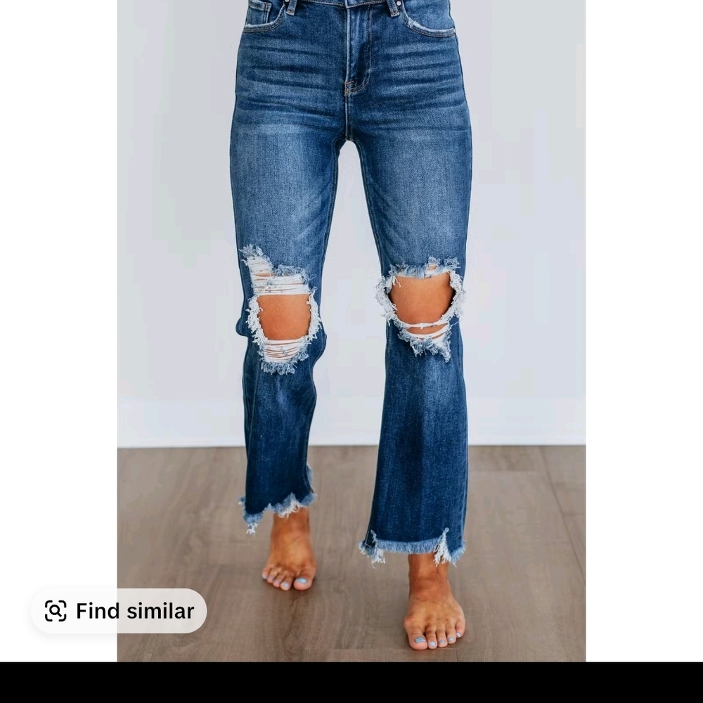 Rudy Risen Distressed Cropped Flare Jeans Size 5/27